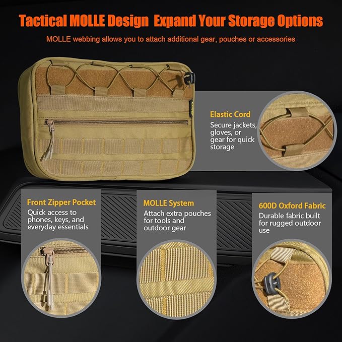 Car Storage Organizer Compatible with 2021-2025 Ford Bronco 2/4 Door, Heavy Duty Rattle-Free Backseat Tactical Seat Storage Bags, No-Drill 600D Oxford Anti-Clutter Gear-Brown