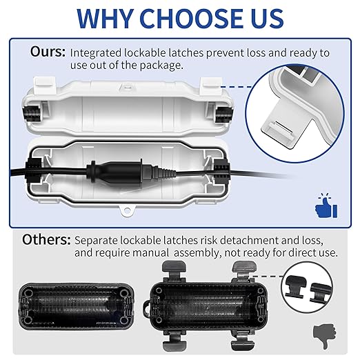 6 Pack Outdoor Extension Cord Safety Cover with Waterproof Seal IP54 Water-Resistant, Weatherproof Electrical Connection Box with 2 Latches, Plug, Socket, Holiday Decoration Light, White