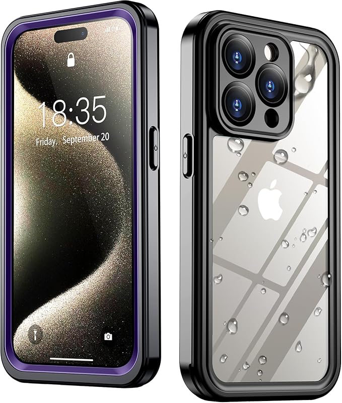 SPIDERCASE Only Designed for iPhone 15 Pro Max Case Waterproof, Built-in Lens & Screen Protector, Full Heavy Duty Protection, 12FT Military Shockproof, Dustproof, Anti-Scratched Phone Case, Purple