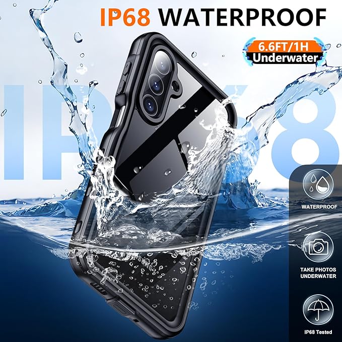 SPIDERCASE for Samsung Galaxy A16 5G Case Waterproof,Built-in Screen & Camera Lens Protector [IP68 Underwater][12FT Military Shockproof] Full Body Protection Phone Case,Black/Clear