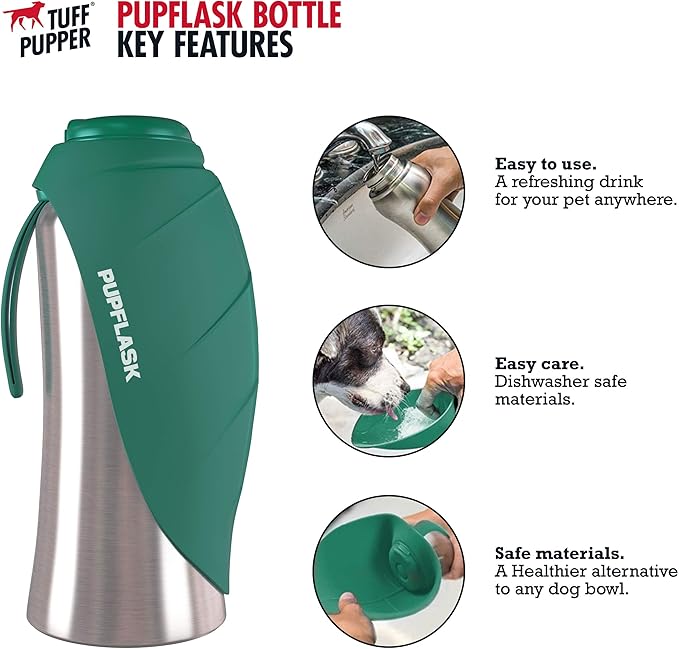 PupFlask Large Dog Water Bottle | 27 or 40 OZ Stainless Steel | Convenient Dog Drink Dispenser | Puppy Travel Water Bowl | Portable Pet Hydration Bottle | Leak Proof | Perfect Size For All Breeds