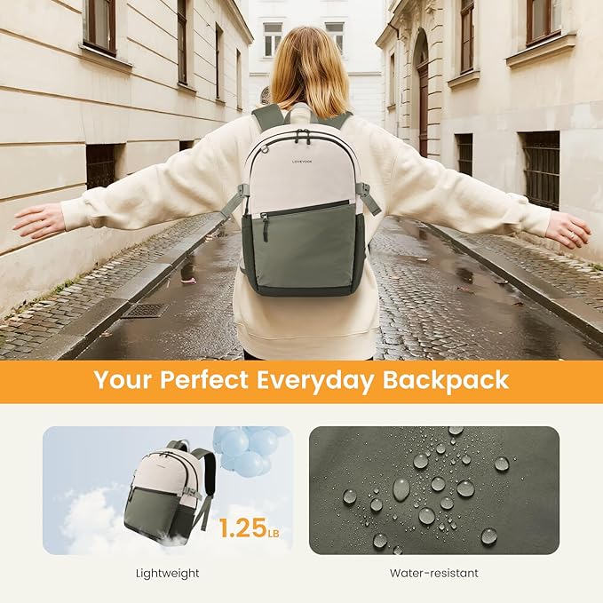 LOVEVOOK Everyday Backpack for Women, Chic Versatile Backpack with Water Bottle Pocket, Lightweight Waterproof Casual Daypack for City Work Commute, College, Travel & Gifts, Beige-Light Gray