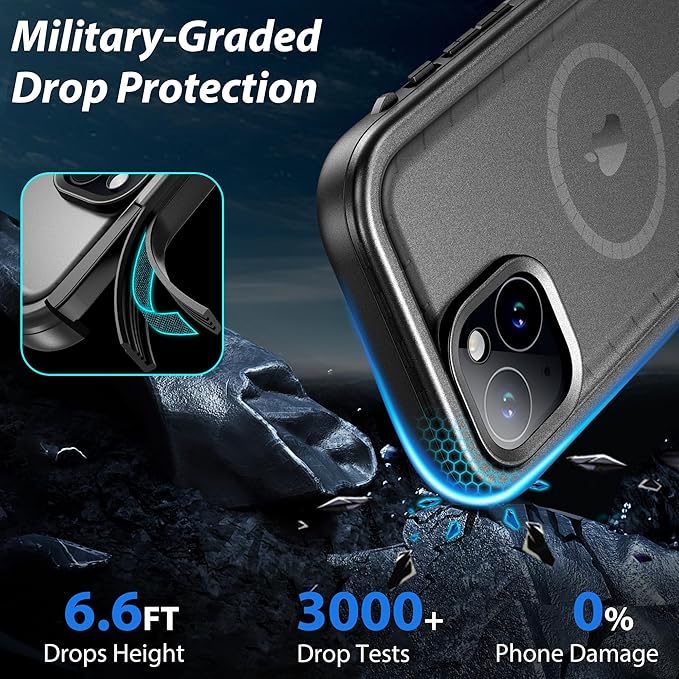 SPORTLINK for iPhone 15 Plus Case - IP68 Waterproof Military Protective Full Body Heavy Duty Shockproof 360 Sealed Dustproof with Camera Screen Protector Cover for i Phone 15 Plus 6.7" Mag/Black