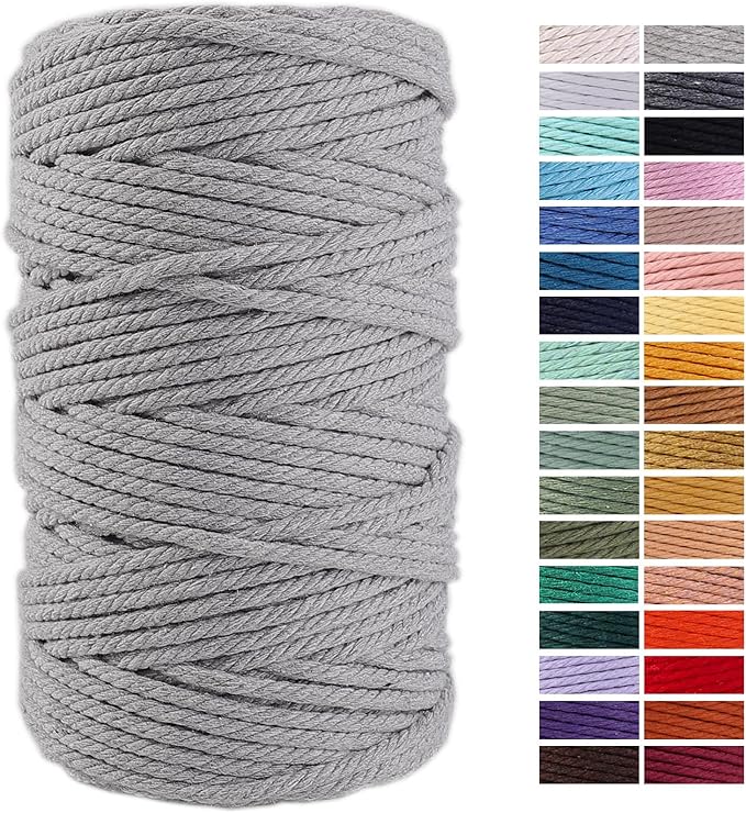Light Grey Macrame Cord 4mm x 109Yards,Colored Cotton Rope Craft Cord Colorful Cotton Cord Twine for Wall Hanging Plant Hangers Crafts Knitting Decorative Projects