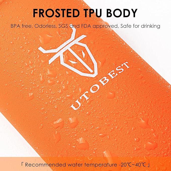UTOBEST Soft Flask Collapsible Running Water Bottle, Flexible TPU Folding Bottles for Hydration Pack for Hiking Cycling (Orange-500ml*2)