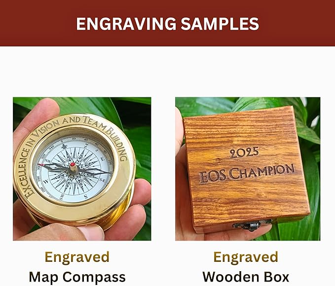 Vintage Brass Compass with Wooden Box – Antique Navigation Compass for Hiking, Camping, Gifts & Home Decor – Classic Map Reading Compass for Men