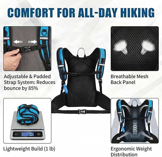 Miracol Hiking Hydration Backpack with Bladder: 2L Water Reservoir for 8H Hydration - Insulated Keep Water Cold 4 Hours - Adjustable Straps Comfortable for Day Hiking/Cycling/Half Marathon (Blue)