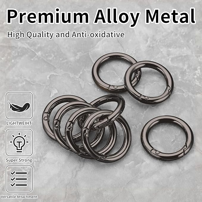 Gkeygo Key Ring Clip, 4/5 Inch Keychain Rings, 8 Pack Round Carabiner Clip for Keys, Buckle, Bags, Purses - Key Chain Hooks Replacement Keychains Lanyard DIY Crafts, Gunmetal