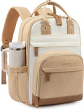 LOVEVOOK Laptop Backpack for Women with Giant Tumbler Holder Pocket,18.4 inch School College Bookbag Nurse Teacher Backpack,Work Travel Backpack Purse Laptop Computer Bag,Beige-Off-white-Earthy yellow
