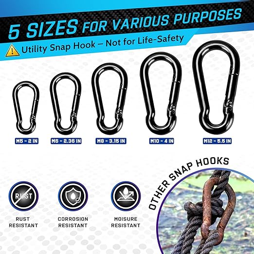 PAMAZY 2Pcs 4In Spring Snap Hooks 700LBS Capacity, Carabiner Clip, Heavy Duty Rope Connector, Quick Link Carabiners Spring Snap Hooks for Indoor & Outdoor Activity, Camping, Climbing, Fishing, Hiking