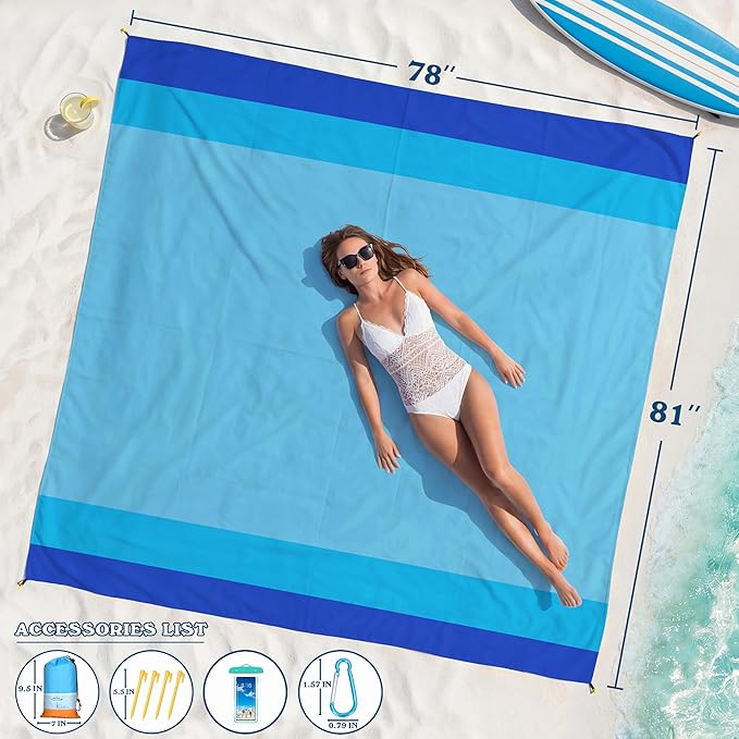 Famstar Beach Blanket Oversized Extra Large 78" X 81",Waterproof Sandproof Beach Blanket 1-7 Adults Lightweight Durable for Travel Camping Hiking Picnic