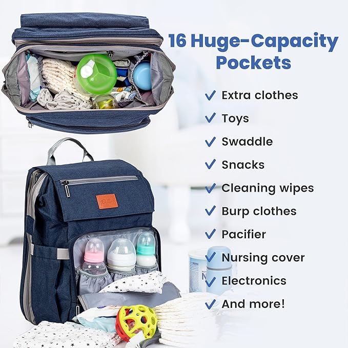 PILLANI Baby Diaper Bag Backpack - Baby Bags for Girls & Boys, Large Waterproof Diaper Backpack - Baby Shower Gifts & Registry Must Haves - Travel Diaper Bags with Changing Pad - Stuff for Newborn