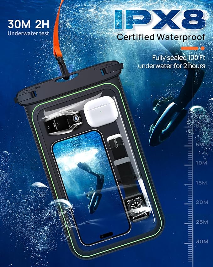 Lanhiem 10.5" Large Floating IP68 Waterproof Phone Pouch, Universal IPX8 Dry Bag 1 Pack with Lanyard for iPhone 17 16 15 Pro Max, Samsung Galaxy S25 Ultra S24 S23, S25 FE, Pixel 10 9 8 Pro XL, Black