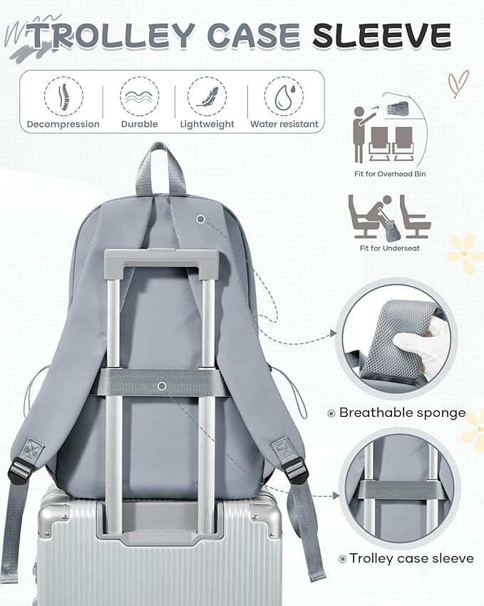 Small Backpack for School Girls Kids Women, Waterproof Bookbag Cute High School Backpack for Men Teen Boys, Lightweight College Back Pack Mochilas Escolares para Casual Daypack Rucksack Grey Blue