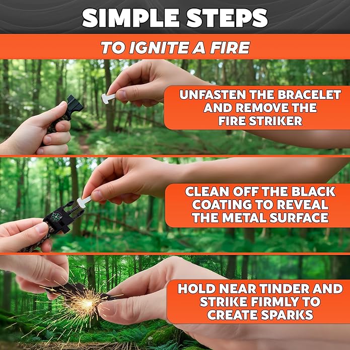 Paracord Bracelets for Men and Women – Adjustable Survival Paracord Bracelet with 10 ft Nylon Survival Cord, Flint Fire Starter, Compass, Whistle & Scraper – Gear for Camping, Hiking, Fishing & Travel