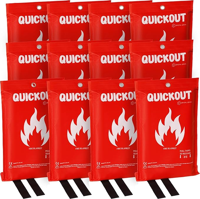 Crystal Lemon Fire Blanket 12-Pack, 39x39 Multi-Use Emergency Fire Suppression Cloths, Large, Quality Glass Fiber Fire Safety Covers for Home and Office