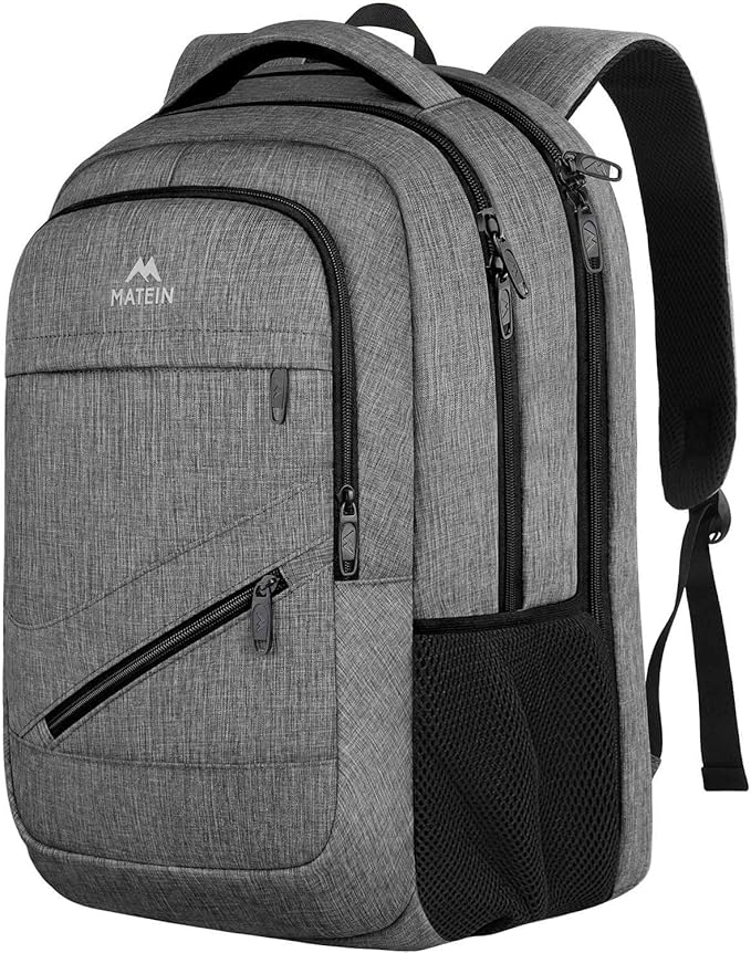 MATEIN Travel Laptop Backpack, 17 Inch Work TSA Approved Carry on Backpack, Large Computer Business Bag for Men Women with Trolley Sleeve and Anti Theft Pocket, College School Rucksack Book Bag, Grey