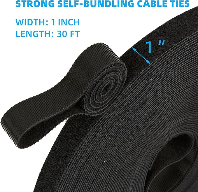 30 Ft x 1 inch Hook and Loop Roll, Reusable Fastening Cable Ties, Multi-Purpose Cable Management Wire Ties Cable Straps for Organizing Home, Office and Data Centers