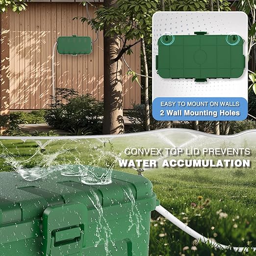 Flemoon Medium Outdoor Electrical Box (11.5x5.2x4 inch), IP54 Waterproof Extension Cord Cover w/6 Cable Entry Ports, Weatherproof Connection Box for Power Strip, Timer, Plug, Holiday Lights, Green
