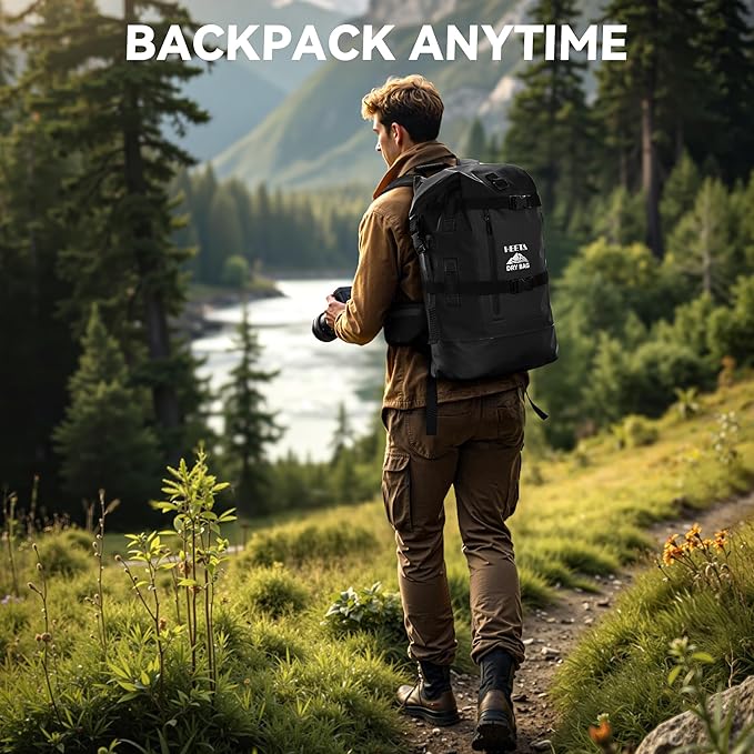 HEETA Dry Bags Waterproof Backpack 40L for Men & Women, Roll Top Heavy Duty Cushioned Hiking Backpack for Kayaking Boating Paddle Boarding Fishing Travel Camping Beach Vacation Cruise Ship Essentials