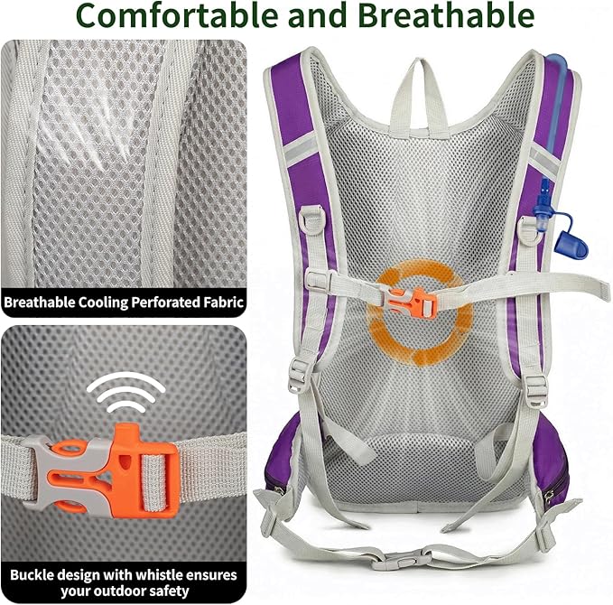 Hiking Backpack for Women & Men, Hydration Backpack with 2L Water Bladder for Running, Hiking, Cycling, Climbing, Camping, Biking (Purple)