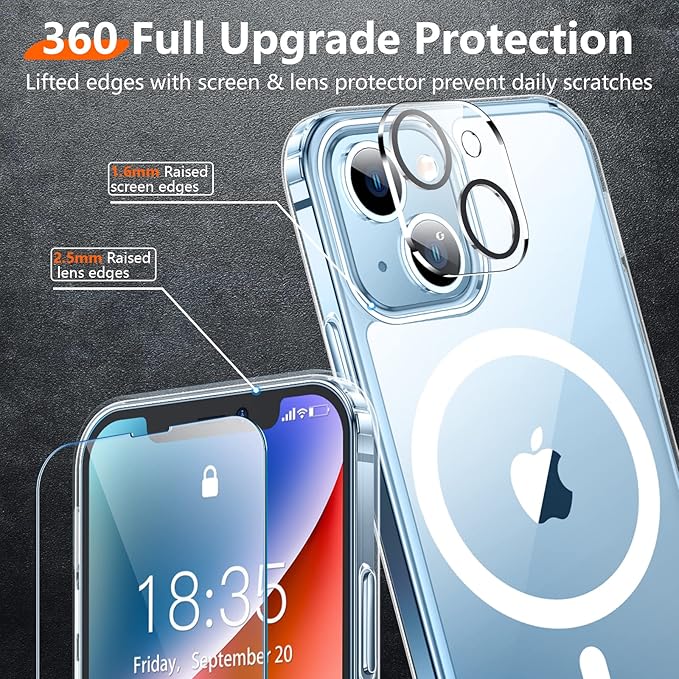 Red2Fire Magnetic for iPhone 14 Plus Case [Compatible with Magsafe][Military Grade Drop Protection][Glass Screen Protector+Camera Lens Protector] Heavy Duty Shockproof Phone Case 6.7" - Clear