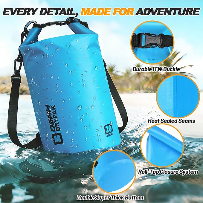 Waterproof Dry Bag, 5L/10L/20L/30L/40L Roll Top Lightweight Storage Backpack with Phone Case for Women & Men, Floating Waterproof Sack for Travel, Swimming, Kayaking, Paddle Board, Camping & Beach