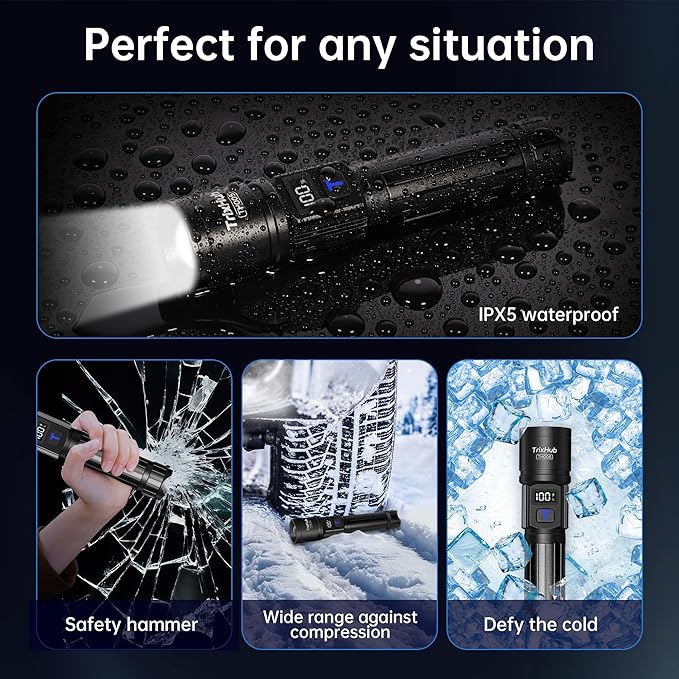 TrixHub Rechargeable Flashlights 3 Pack, Super Bright High Lumens Flash Light, 5 Modes Zoomable Linternas with LCD Digital Display, Powerful Handheld LED Flashlights for Home Emergencies Camping