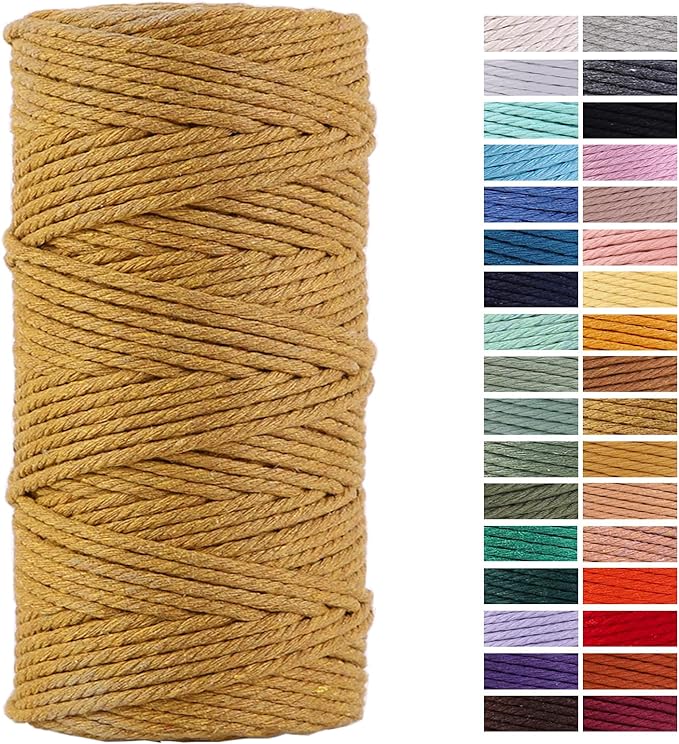 Khaki Cotton Cord, 3mm x 109Yards, Craft Cord for Wall Hanging, Plant Hangers, Crafts, Knitting, Decorative Projects