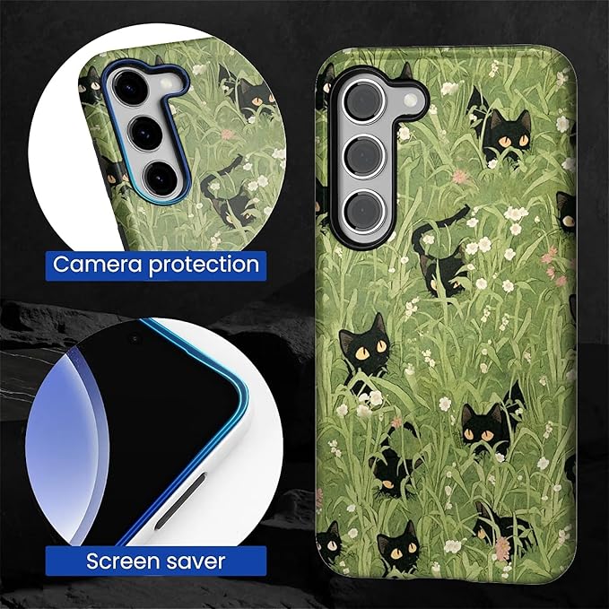 for Samsung Galaxy S23 Plus Case,HL2 Grass Cat Hybrid 2 Layer Hard Shell Silicone Protective Pattern Design Case