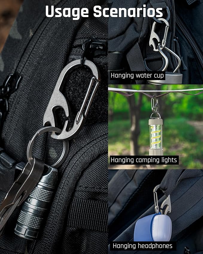 TISUR Titanium Carabiner Keychain Clip, Anti-Lost Key Ring Holder, Self-Locking Metal Gate Clip Key Chain Bottle Opener for Men Women
