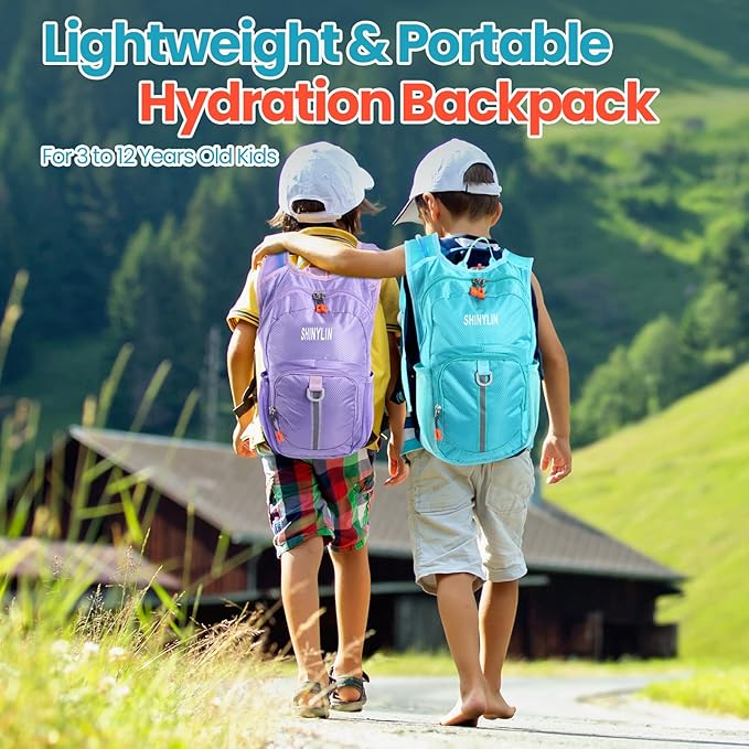 Shinylin 2 Pcs Kids Hydration Backpack with 1.5L Water Bladder Lightweight Kids Hiking Backpack Water Rucksack for Boys Girls Climbing Running