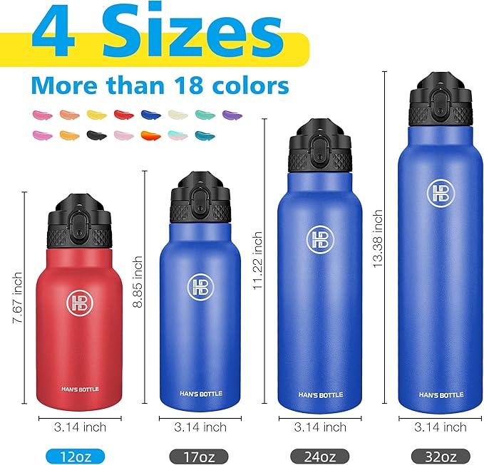 Han's Bottle Kids Water Bottle with Straw Lid - Insulated Stainless Steel Reusable Tumbler for Girls,Boys,Thermo Mug,12oz,Red