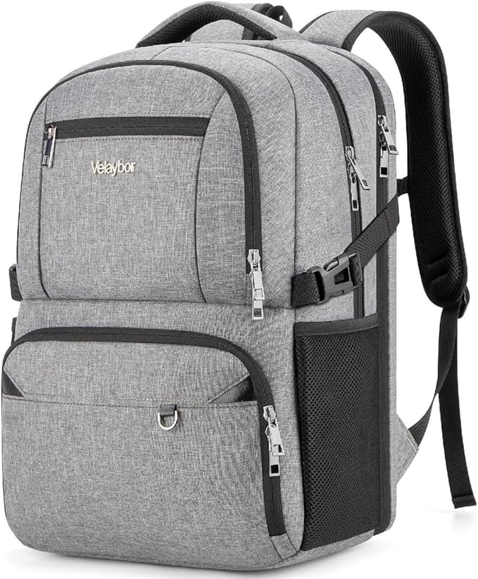 Insulated Lunch Backpack Fit 17" Laptop, Work Backpack with Lunch Box & USB Charging Port for Men & Women, Water Resistant College Computer Bag for Travel, Business, Hiking (Gray)