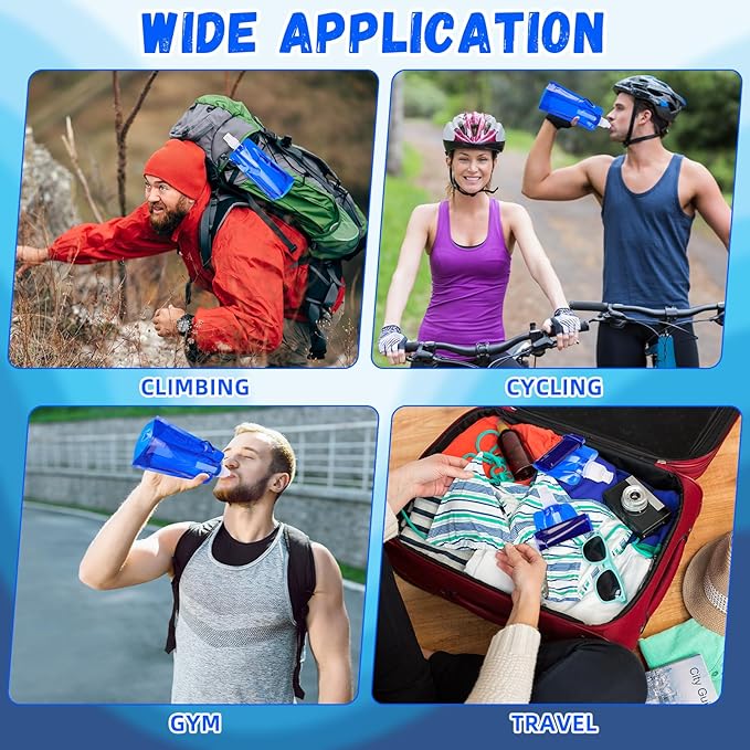 Teenyyou 48 Pack Collapsible Water Bottles Bulk 16oz Foldable Water Bottles with Carabiner Reusable Drinking Leak Proof Container Bags for Sport Biking Hiking Camping Travel Outdoor (Dark Blue)