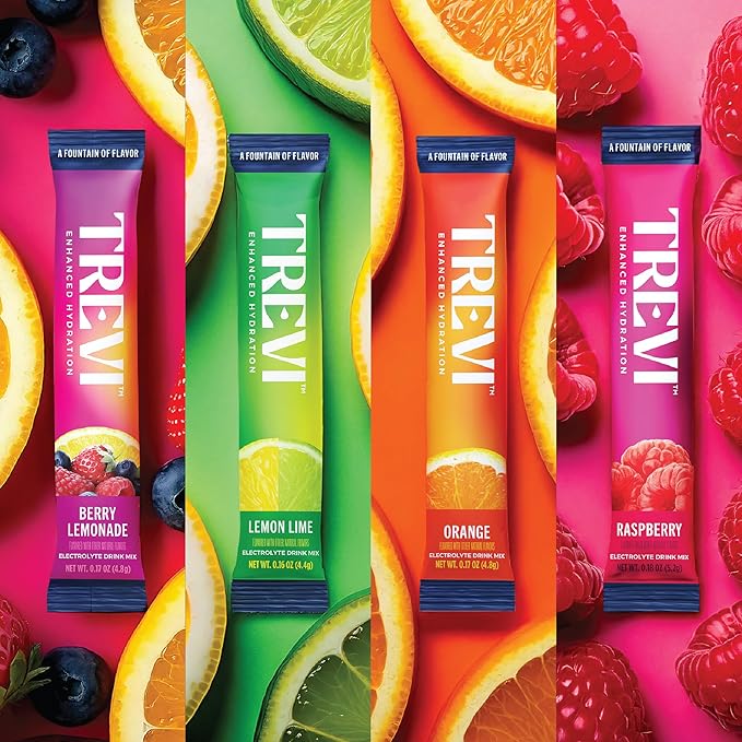 TREVI™ Everyday Sugar Free Electrolytes - Essential Drink Mix Hydration Powder Packets - 28 Count - Original Variety Pack - Berry Lemoande, Lemon Lime, Raspberry, Orange