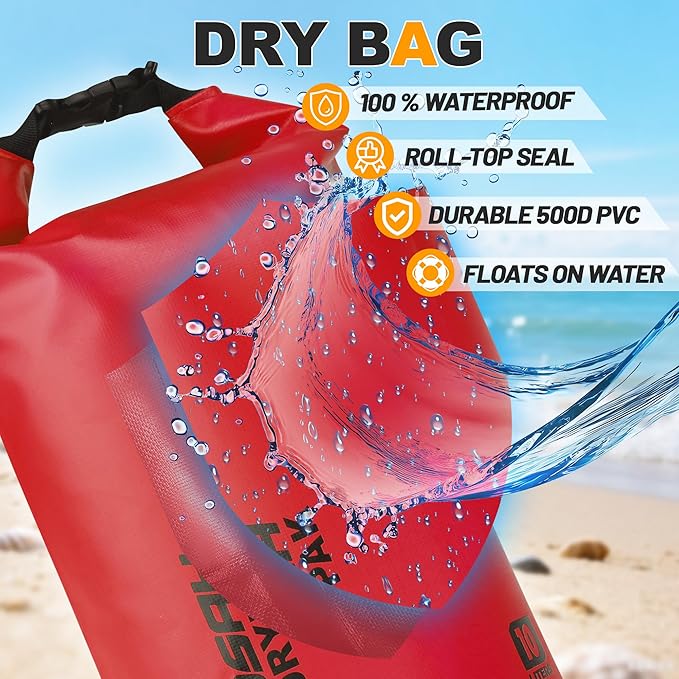 Waterproof Dry Bag, 5L/10L/20L/30L/40L Roll Top Lightweight Storage Backpack with Phone Case for Women & Men, Floating Waterproof Sack for Travel, Swimming, Kayaking, Paddle Board, Camping & Beach