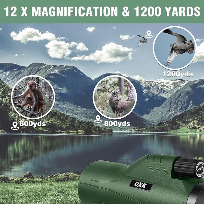 12x56 High Power Monocular Telescope with Tripod Bag, Handheld Monoculars for Adults with BAK4 Prism & FMC Lens, Suitable for Bird Watching Camping, New-Upgraded BAK4 - Forest Green