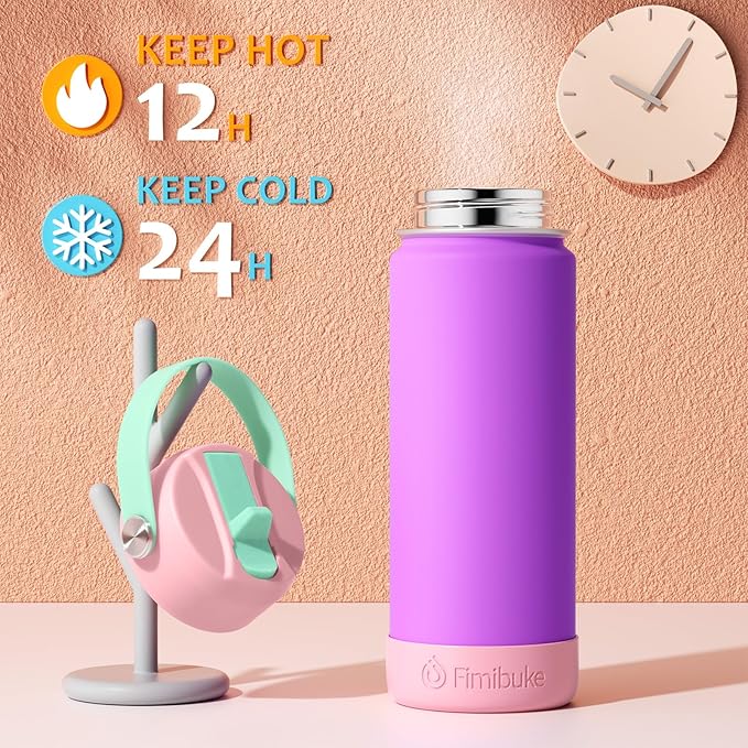Fimibuke Kids Insulated Water Bottle, 18oz BPA FREE Kids Cups with Straw Double Wall Vacuum Tumbler 18/8 Stainless Steel Leak Proof Toddler Water Bottle for School Boys Girls (2 Pack, Ocean Life)