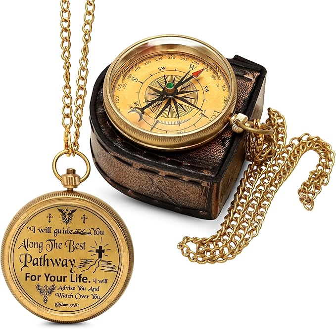 Handmade Brass Antique Compass with Leather Case – Vintage Finish Functional Pocket Navigation Tool for Travel, Hiking & Gift