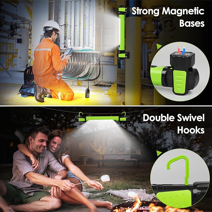 Work Light, 2500LM Bright LED Work Lights, 5200mAh Rechargeable Magnetic Underhood Work Light with Hooks, Cordless Battery Powered Mechanic Light for Car Repairing/Inspection/Garage/Workshop/Emergency