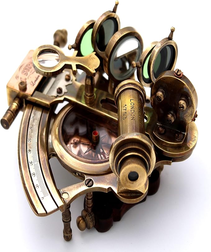 Handmade Astrolabe Brass Sextant inbuild Compass with Hardwood Box.
