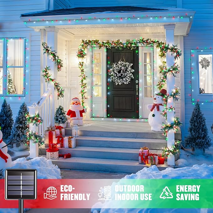 JMEXSUSS 2 Pack Solar String Lights Outdoor Waterproof, Total 66 FT 200 LED Solar Christmas Lights Outdoor, Twinkle Light for Christmas Tree Outside Garden Yard Xmas Decor, Red White and Green