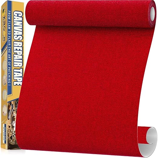 Canvas Repair Tape, 16 x 63 Inch Waterproof Heavy Duty Fabric Tape for Furniture, Self Adhesive Canvas Repair Patches for Boat Covers, Sofas, Tents, Louge Chairs, Canopy, Awning Red