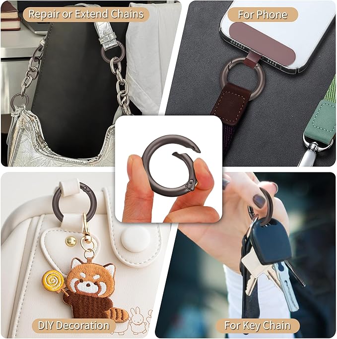Gkeygo Key Ring Clip, 1 Inch Keychain Rings, 8 Pack Round Carabiner Clip for Keys, Buckle, Bags, Purses - Key Chain Hooks Replacement Keychains Lanyard DIY Crafts, Dark Grey