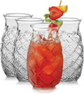 Libbey Tiki Pineapple Glasses Set of 4, Tropical, Textured 17 Ounce Tiki Glasses for Cocktails, Fun Mixed Drink Pineapple Cups for Luau, Summer Parties
