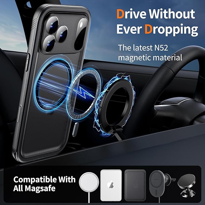 Cozycase for iPhone 17 Pro Max Waterproof Case Full-Body Bumper Shockproof Dustproof Cases with Built-in Screen Protector &Camera Control Compatible with MagSafe,Drop Proof 17PM Cover Black
