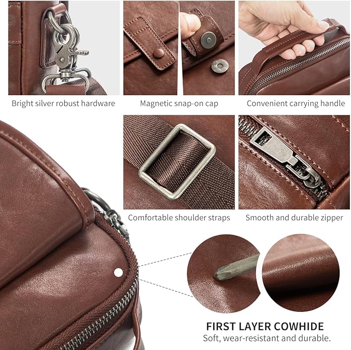 Augus Leather Small Messenger Bag For Men Crossbody Handbag Shoulder Sling Travel Bags for Men Purse Daypack Magnetic Buckle