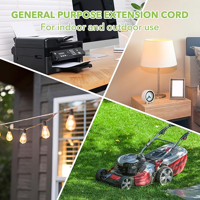 BN-LINK 3 Ft Outdoor Extension Cord 16/3 SJTW General Purpose Power Cord, 3 Prong Grounded Plug, 13-Amp, Black, for Lawn, Garden, Appliances, 3 Pack