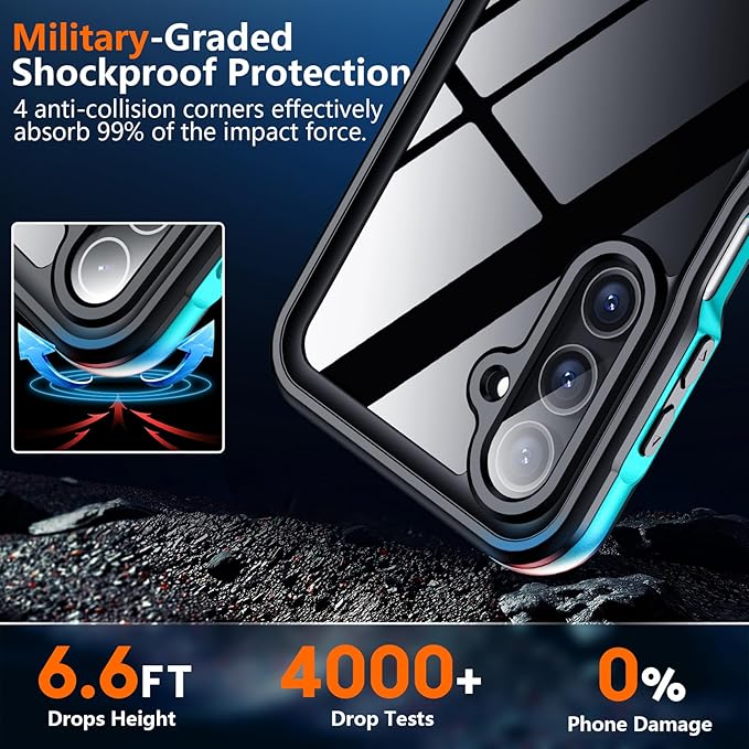 SPIDERCASE for Samsung Galaxy A16 5G Case Waterproof,Built-in Screen & Camera Lens Protector [IP68 Underwater][12FT Military Shockproof] Full Body Protection Cell Phone Sleeves,Teal/Clear